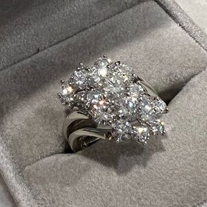 14k Solid White Gold 3.35 Ctw Natural Diamond VS2 - G Waterfall Statement Ring